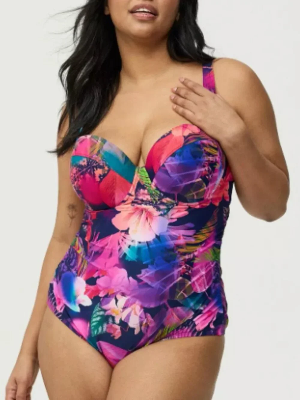 BRAND NEW NWT Pink Multicolor Tropical Floral Print Swimsuit 4X (26 - D/DD)